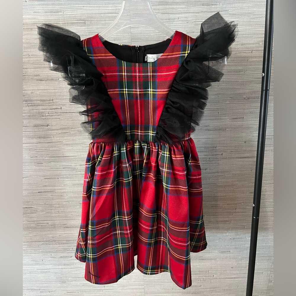 Trish Scully Child, Charming Plaid Tartan Kids Dress with Black Tulle, NWT